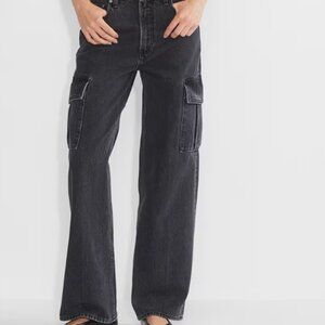 🖤 Denim Forum – The Farrah Hi-Rise Wide Cargo Jean – Black – Size 27 🖤